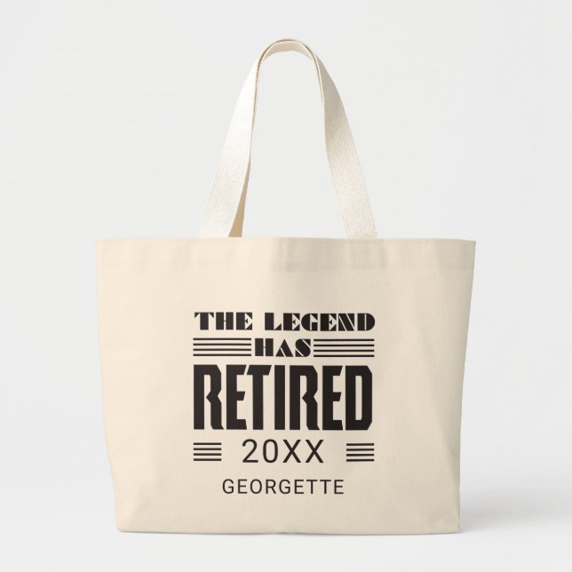 Personalized Retirement Gag The Legend Has Retired Large Tote Bag (Front)