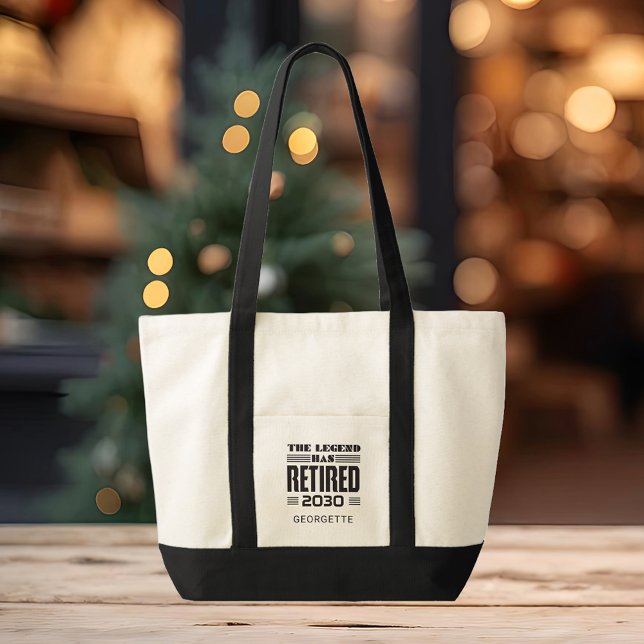 Personalized Retirement Gag The Legend Has Retired Tote Bag (The Legend Retired Black Handles Tote Bag)