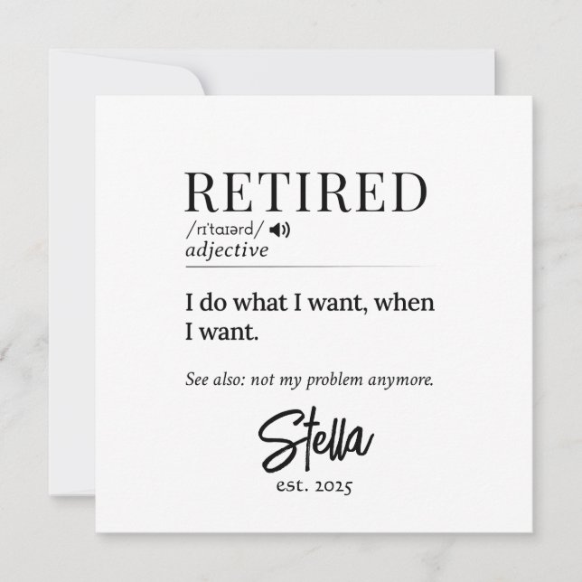Personalized Retirement Gift – Retired Definition Invitation (Front)