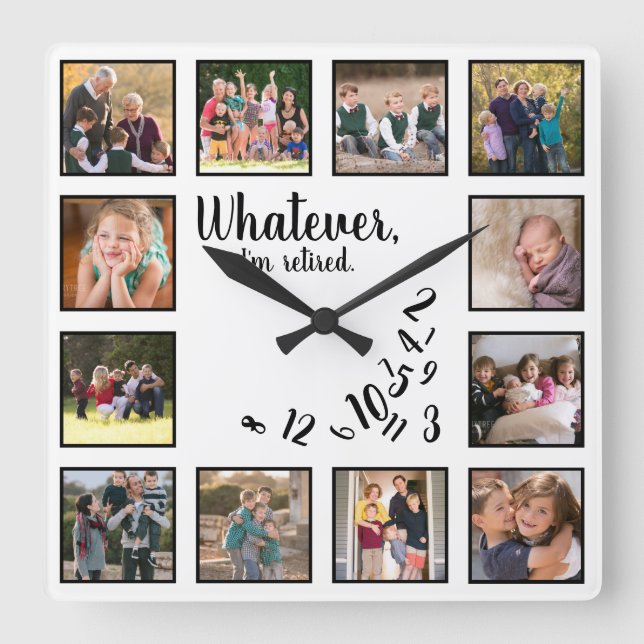 Personalized Retirement I'm Retired Photo Collage Square Wall Clock (Front)