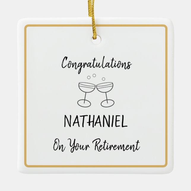 Personalized Retirement Keepsake Hanging Square Ceramic Ornament (Front)