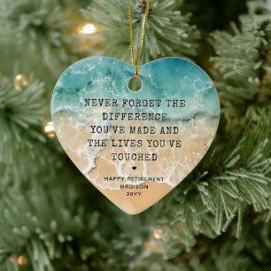 Personalized Retirement Modern Blue Ocean Beach Ceramic Ornament