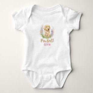 Personalized Retriever Dog in Pretty Flowers Baby Bodysuit