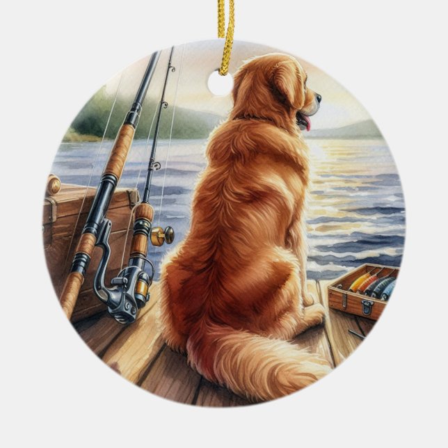 Personalized Retriever on a Dock Dog Memorial  Ceramic Ornament (Front)