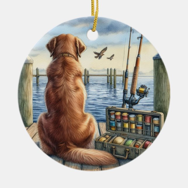Personalized Retriever on a Dock Pet Memorial  Ceramic Ornament (Front)