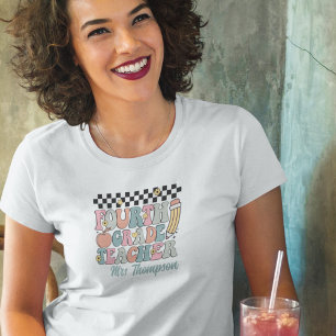 Personalized Retro 4th Grade Teacher T-Shirt