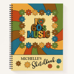 Personalized Retro 60s Music Inspired Design Notebook