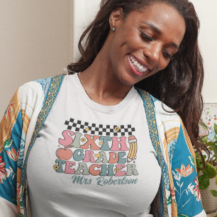 Personalized Retro 6th Grade Teacher T-Shirt