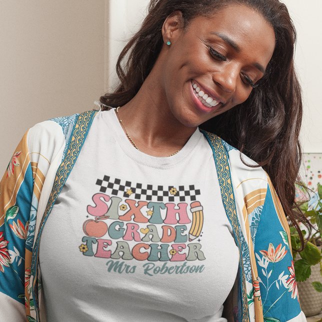 Personalized Retro 6th Grade Teacher T-Shirt (Creator Uploaded)