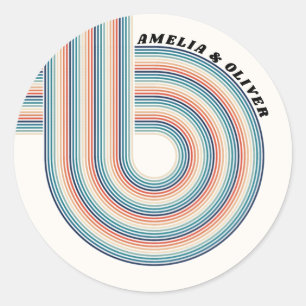 Personalized Retro 70s Theme Colourful Stripes Classic Round Sticker
