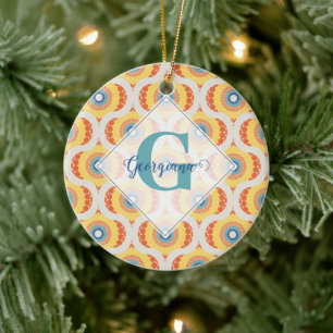 Personalized Retro Aegean Summer Radiant Mandala Ceramic Ornament