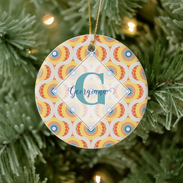 Personalized Retro Aegean Summer Radiant Mandala Ceramic Ornament (Tree)