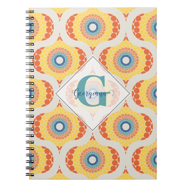 Personalized Retro Aegean Summer Radiant Mandala Notebook (Front)