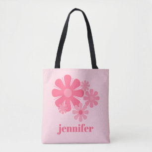 Personalized Retro Aesthetic Floral Pink Tote Bag