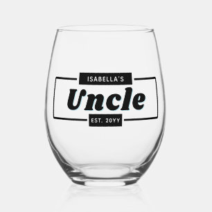 Personalized Retro and Bold Uncle Est New Uncle Stemless Wine Glass
