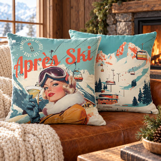 Personalized Retro Après Ski Lodge Throw Pillow