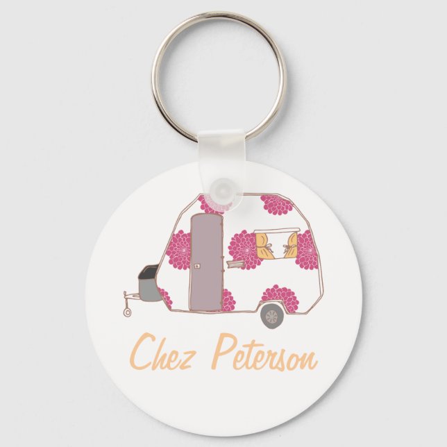 Personalized Retro Art Caravan Owner's Keychains (Front)