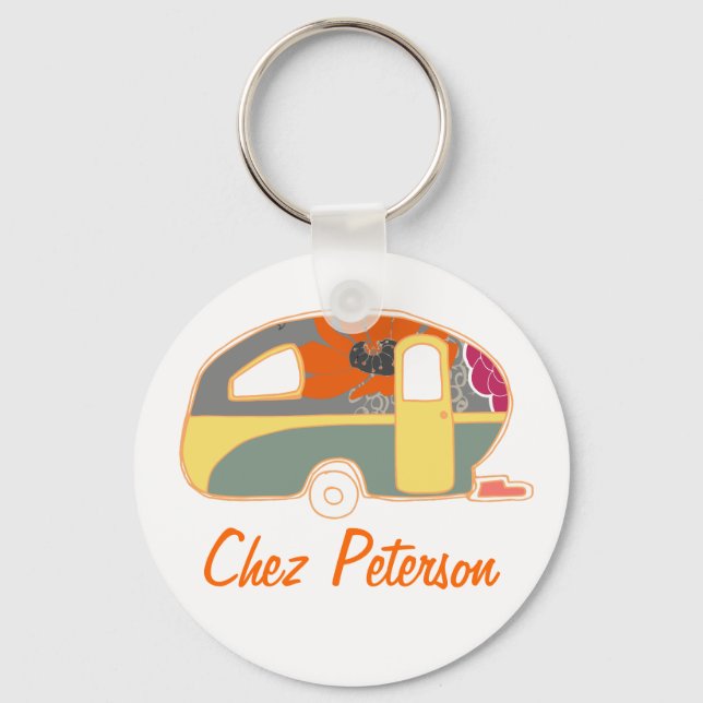 Personalized Retro Art Caravan Owner's Keychains (Front)