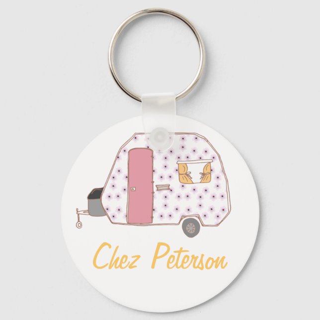 Personalized Retro Art Caravan Owner's Keychains (Front)