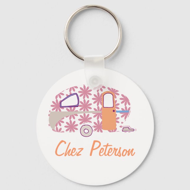 Personalized Retro Art Caravan Owner's Keychains (Front)