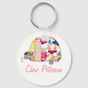 Personalized Retro Art Caravan Owner's Keychains