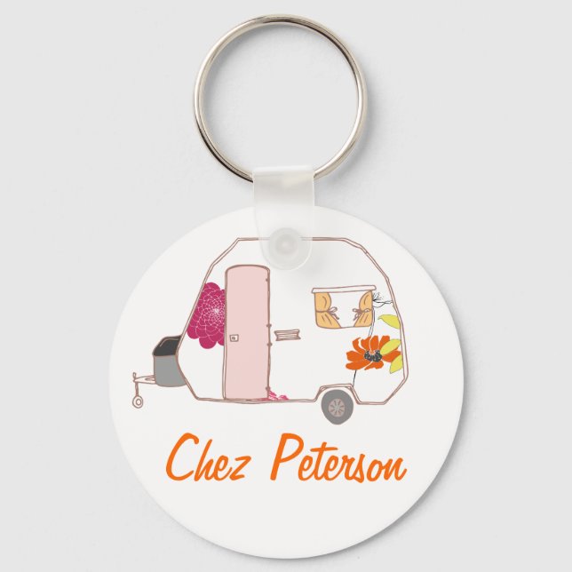 Personalized Retro Art Caravan Owner's Keychains (Front)