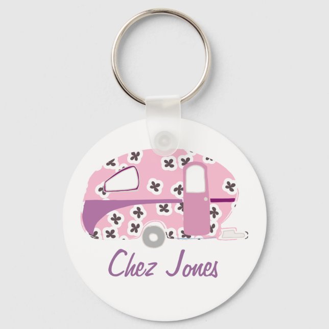 Personalized Retro Art Caravan Owner's Keychains (Front)