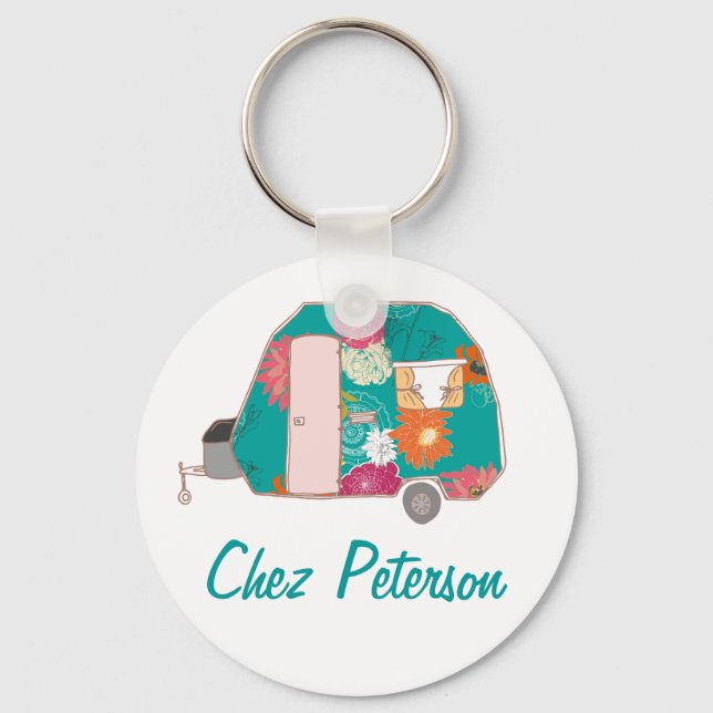 Personalized Retro Art Caravan Owner's Keychains (Front)
