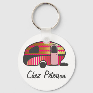 Personalized Retro Art Caravan Owner's Keychains