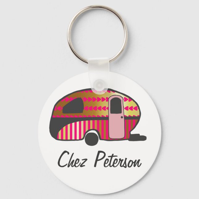 Personalized Retro Art Caravan Owner's Keychains (Front)