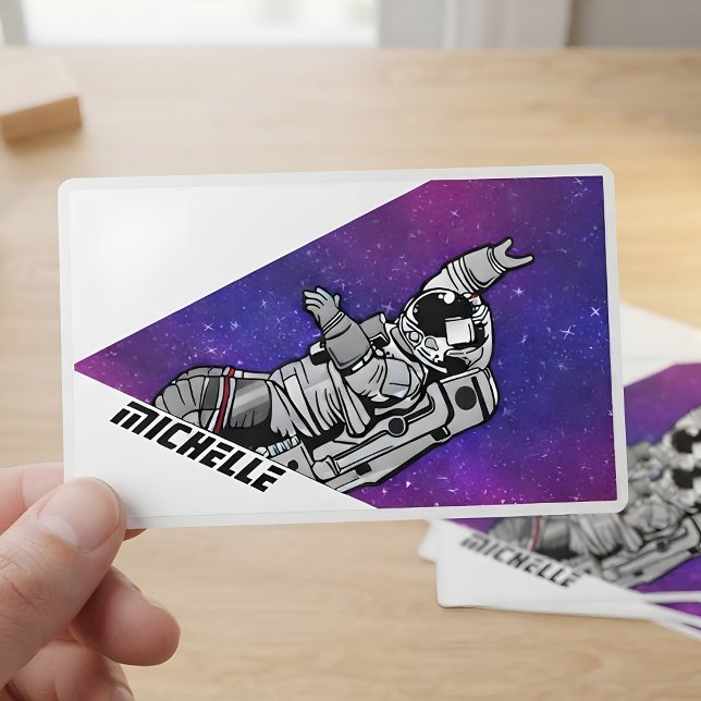 Personalized Retro Astronaut Name Purple Galaxy Sticker (Creator Uploaded)