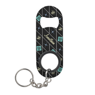 Personalized Retro Atomic Mid century Sputnik Keychain Bottle Opener