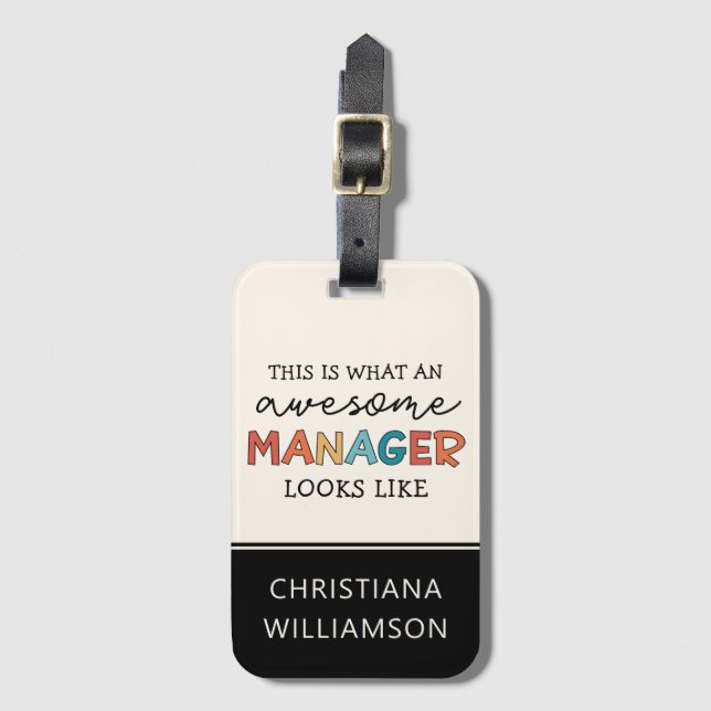 Personalized Retro Awesome Manager Funny Luggage Tag (Front Vertical)