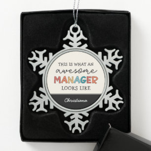Personalized Retro Awesome Manager Funny Snowflake Pewter Christmas Ornament