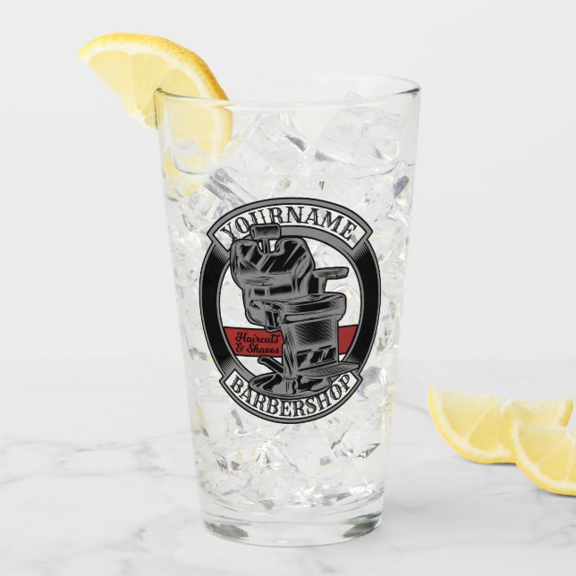 Personalized Retro BarberShop Barber Chair Salon  Glass (Front Ice)