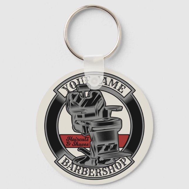 Personalized Retro BarberShop Barber Chair Salon  Keychain (Front)