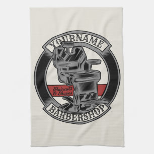 Personalized Retro BarberShop Barber Chair Salon Kitchen Towel