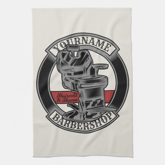 Personalized Retro BarberShop Barber Chair Salon Kitchen Towel (Vertical)
