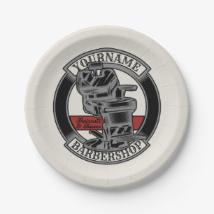 Personalized Retro BarberShop Barber Chair Salon  Paper Plate