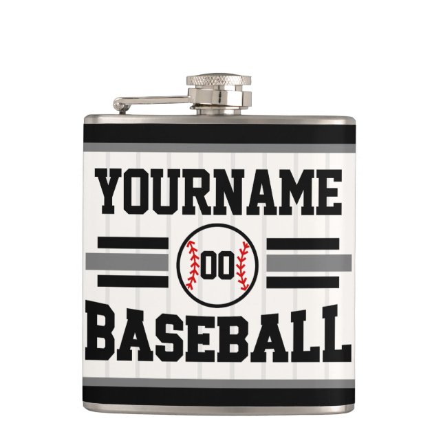 Personalized Retro Baseball Player NAME Team Hip Flask (Front)