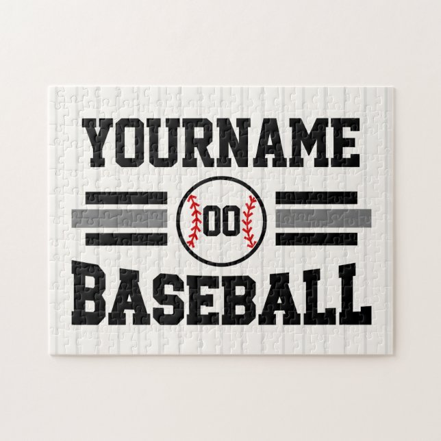 Personalized Retro Baseball Player NAME Team Jigsaw Puzzle (Horizontal)