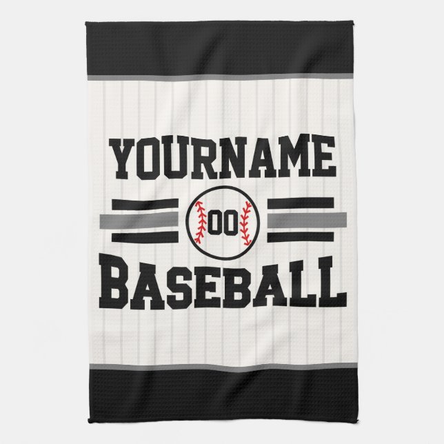 Personalized Retro Baseball Player NAME Team Kitchen Towel (Vertical)