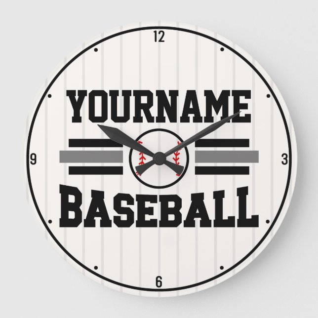 Personalized Retro Baseball Player NAME Team Large Clock (Front)
