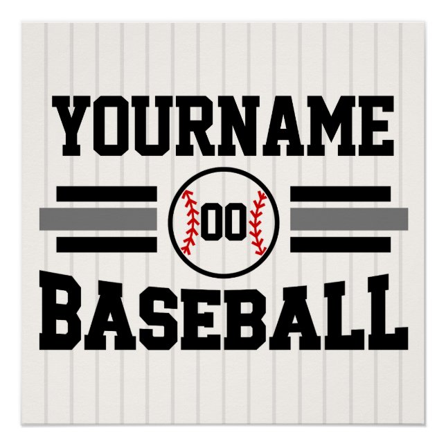 Personalized Retro Baseball Player NAME Team Poster (Front)