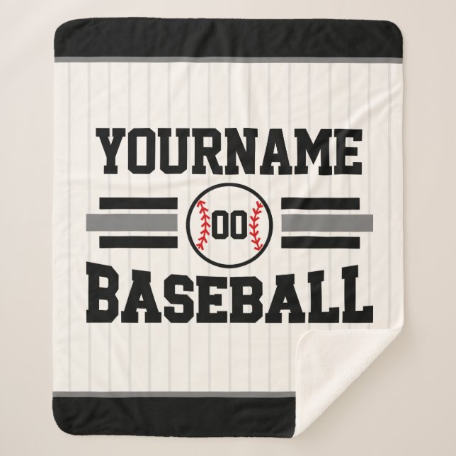 Personalized Retro Baseball Player NAME Team Sherpa Blanket (Front)