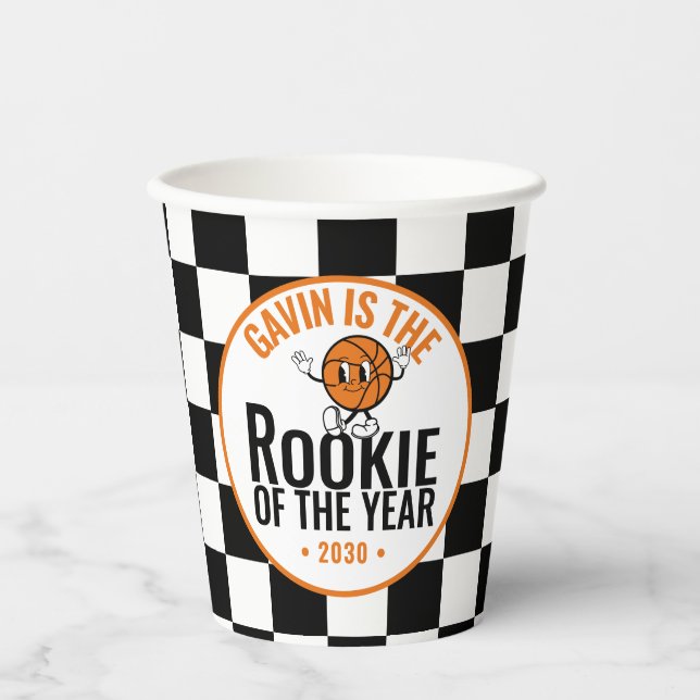 Personalized Retro Basketball Birthday Party Cute Paper Cups (Front)
