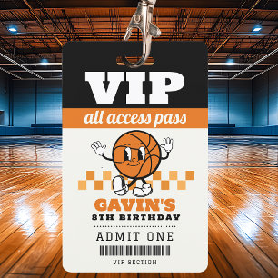 Personalized Retro Basketball Birthday Party Favou Badge