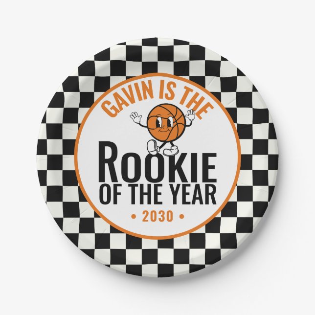 Personalized Retro Basketball Birthday Party Paper Plate (Front)