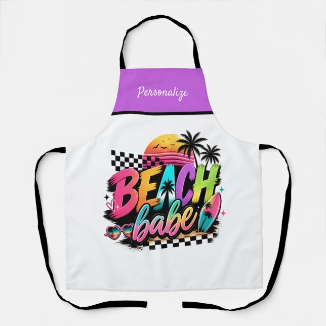 Personalized Retro Beach Babe Summer Vibe Design Apron (Front)