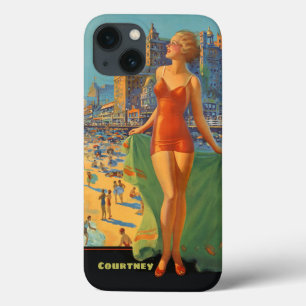 Personalized Retro Beach Scene iPhone 13 Case